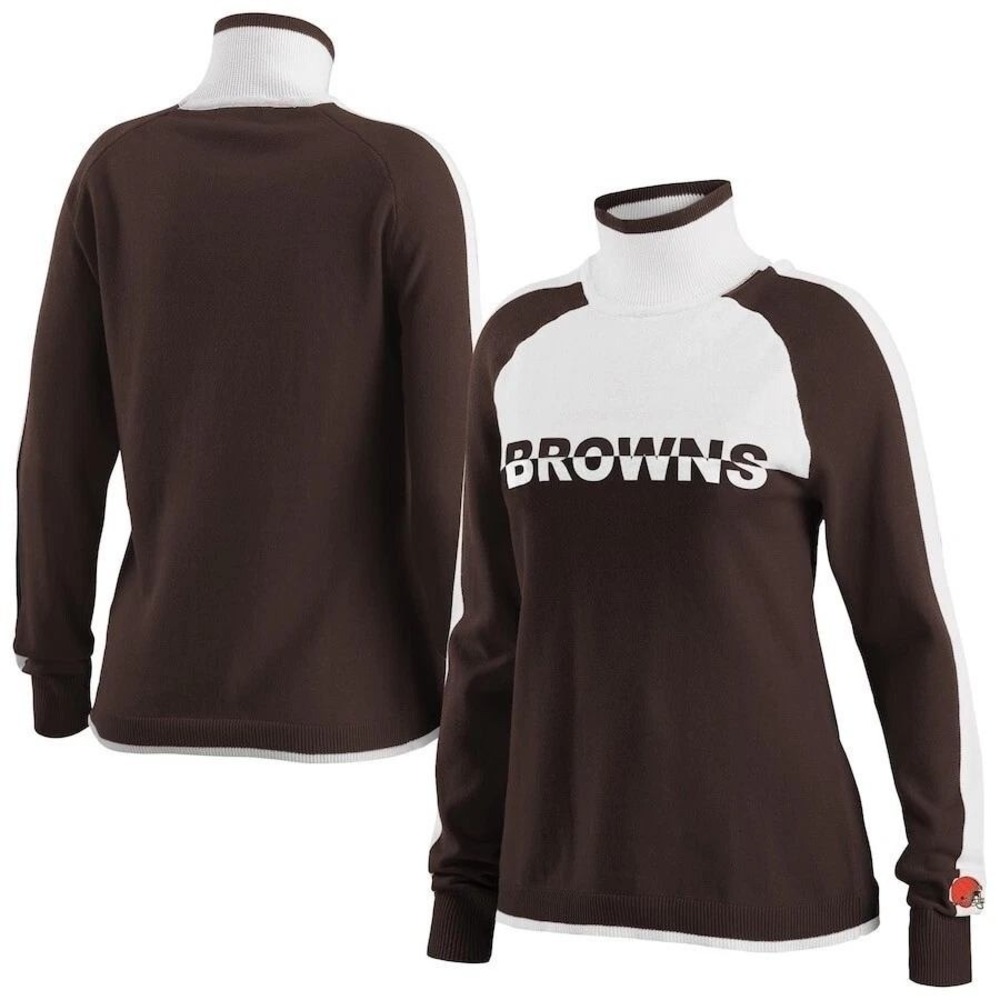 Cleveland Browns NFL Football Turtleneck Sweater White Stripe Brown M NWT